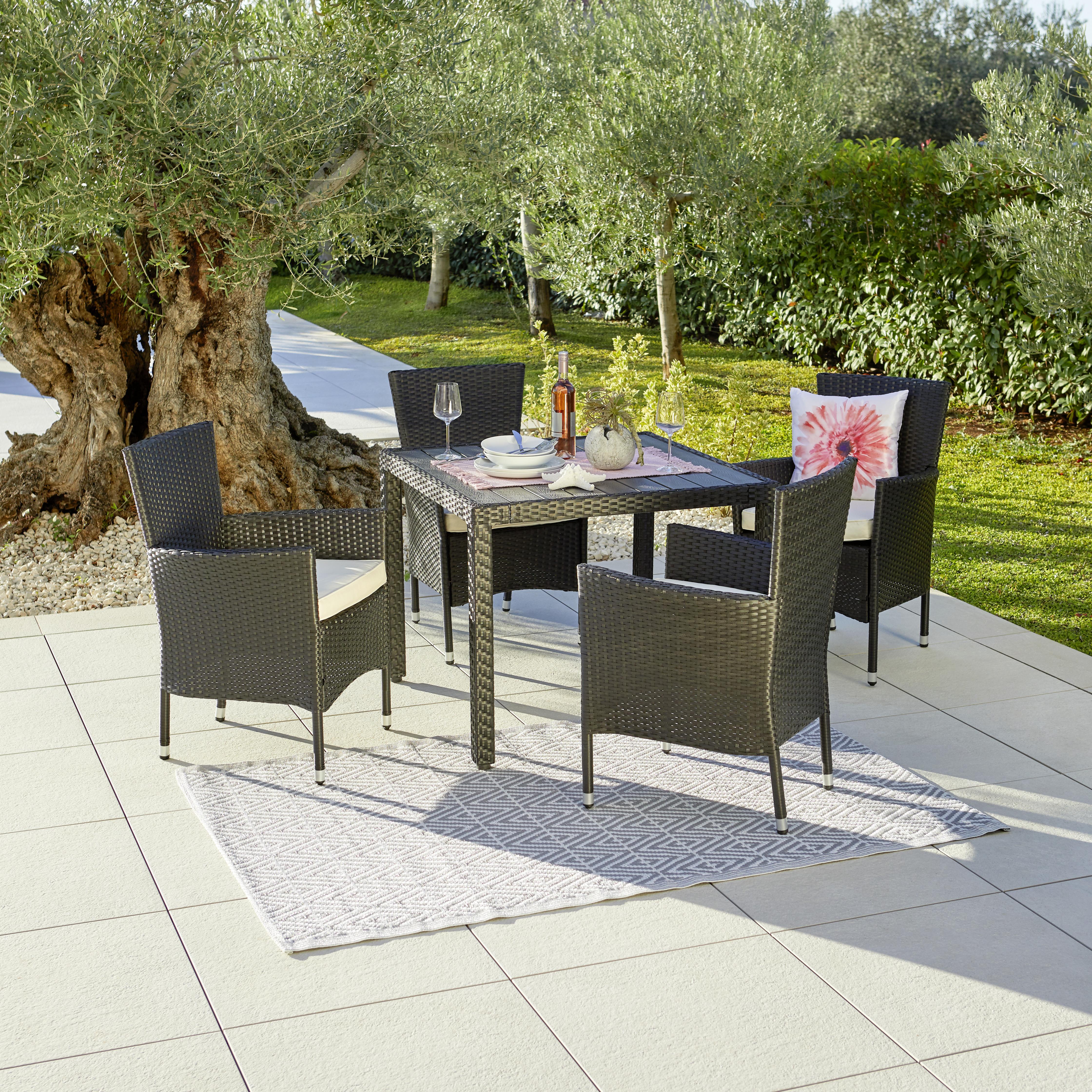 Gartengarnitur 5-Teilig Miami aus Polyrattan mit Kissen - Creme/Schwarz, MODERN, Kunststoff/Textil (90/75/90cm) - Beldano