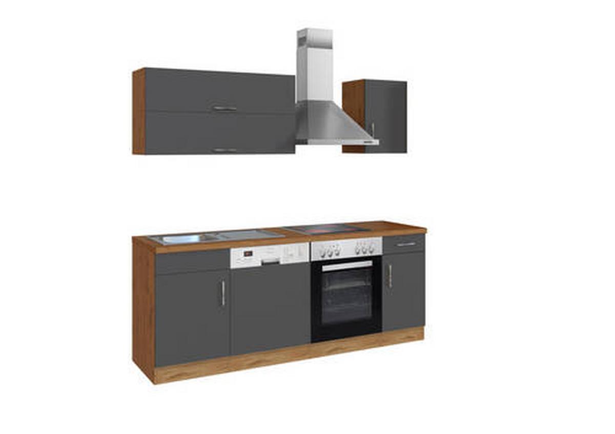 Küchenzeile Sorrento Mit Geräten 210 cm Anthrazit - Anthrazit/Eiche Wotan, MODERN, Holzwerkstoff (210cm) - Held
