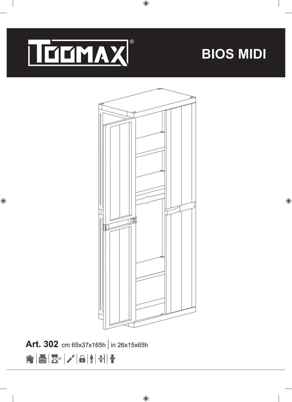 Toomax Werkzeugschrank Bios Midi 65x165x37 cm Kunststoff - Schwarz/Grau, Basics, Kunststoff (65/165/37cm)