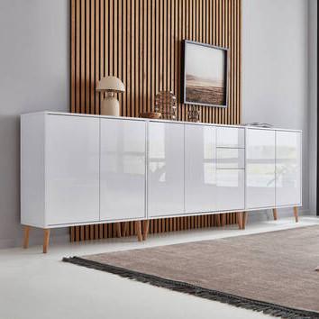 Sideboard Mailand 6 B: 263,5 cm Weiß - Weiß Hochglanz/Eiche Artisan, MODERN, Holzwerkstoff (263,5/86/33cm) - MID.YOU