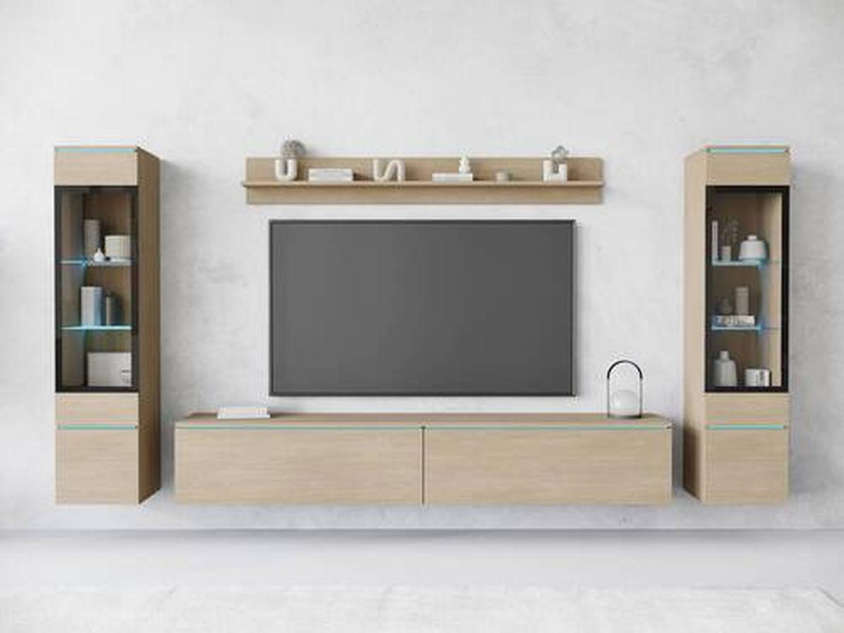 Obývací stěna VERA - šedá/barvy dubu, Design, kompozitní dřevo/plast (240/130/33cm) - Livetastic