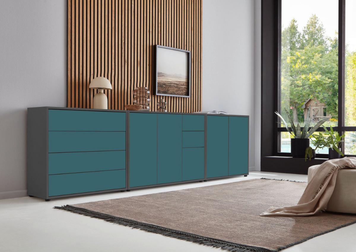 Sideboard Mailand Anthrazit/petrol B: 263,5cm - Anthrazit/Petrol, MODERN, Holzwerkstoff (263,5/73/33cm) - MID.YOU