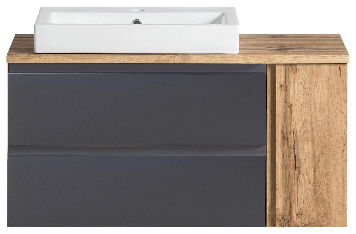 Waschbecken Mit Unterschrank Varese B:105 Cm Grau/eiche - Eiche Wotan/Grau, MODERN, Keramik/Holzwerkstoff (105cm) - Held