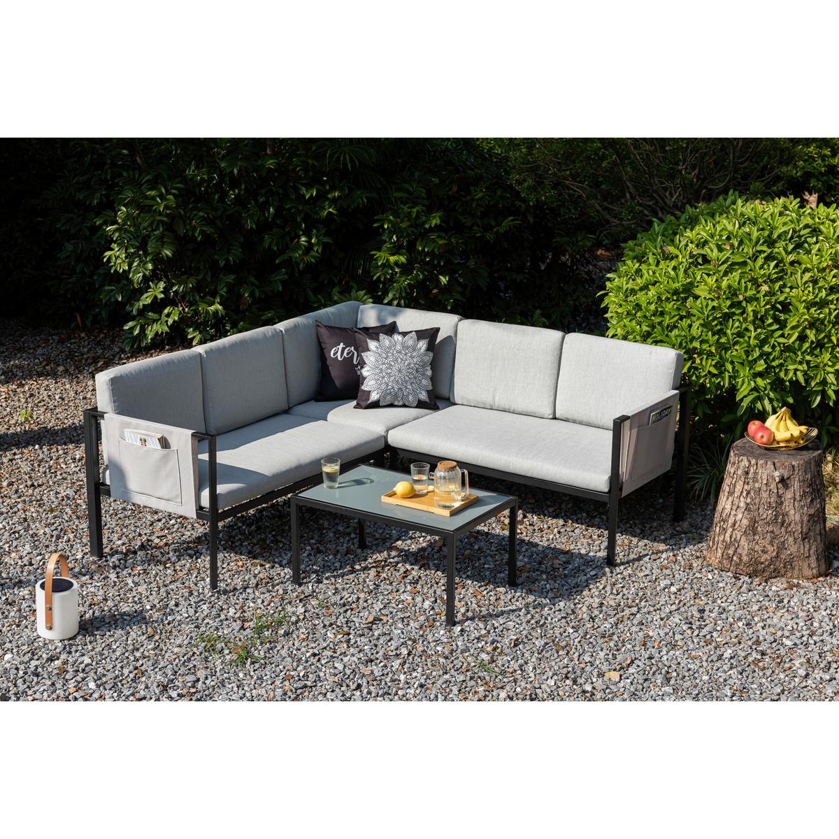 Loungegarnitur Kos - Anthrazit/Grau, MODERN, Textil/Metall - Gardenson