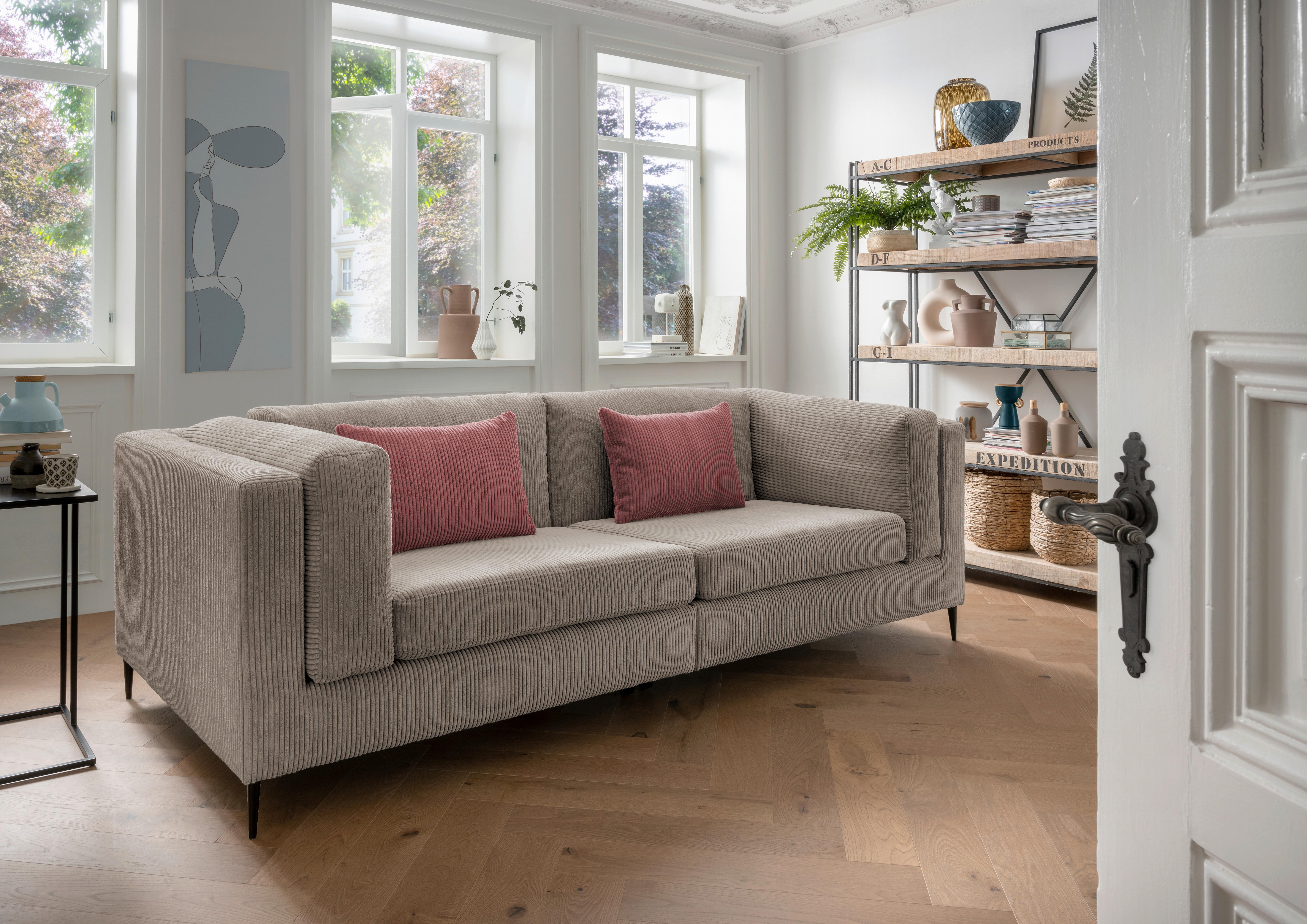 3-Sitzer-Sofa Roma Braun/Grau Kord - Koralle/Schwarz, Design, Textil (250/82/112cm) - Livetastic