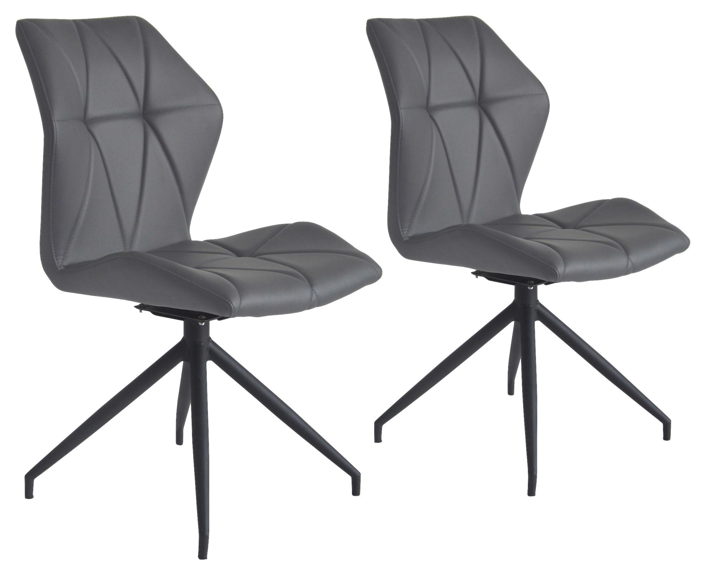 Esszimmerstuhl Imke Grau/ Schwarz Gepolstert 2-er Set - Schwarz/Grau, KONVENTIONELL, Textil/Metall (52/90,5/62cm) - MID.YOU