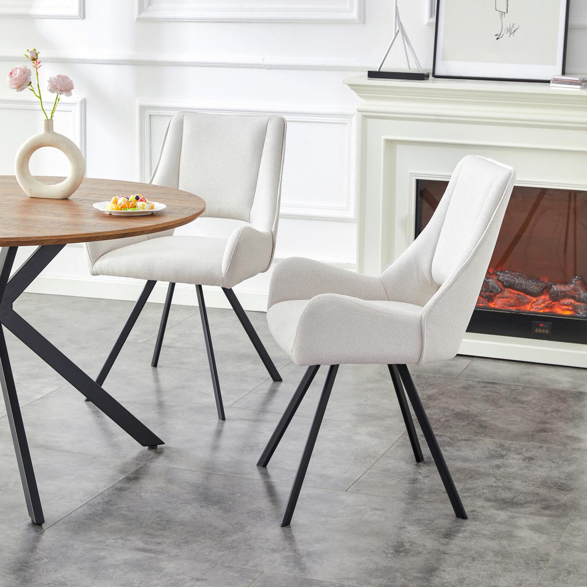 Stuhl-Set Helen Creme B: 56 cm - Creme/Schwarz, MODERN, Textil/Metall (56/91/63cm) - MID.YOU