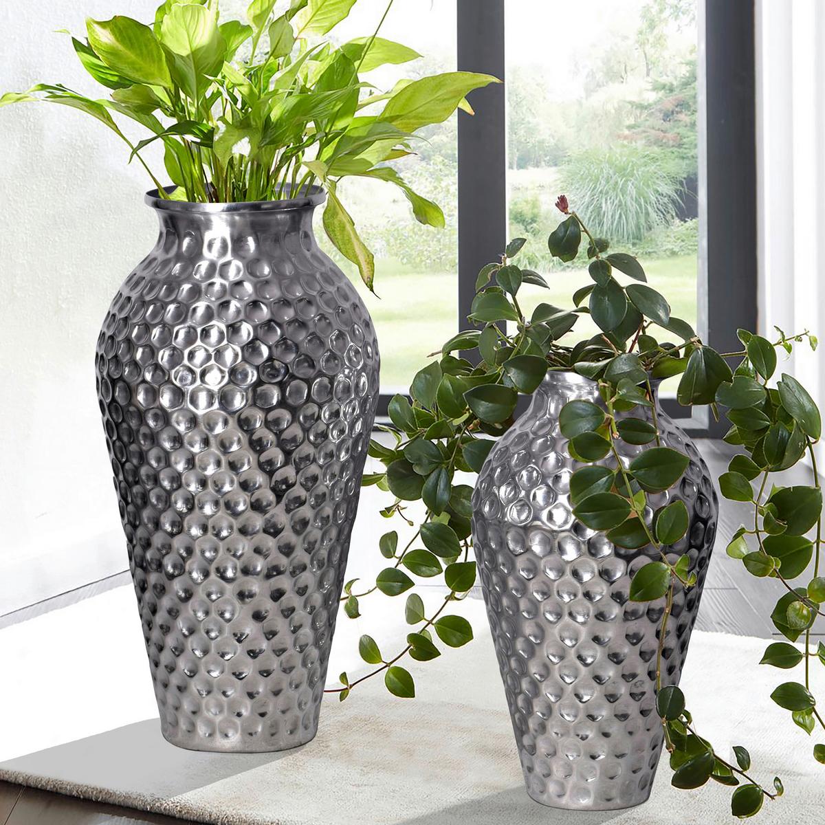Dekovase 2er Set Silberfarben B: 26 Cm - Silberfarben, Design, Metall (26/51/26cm) - Livetastic