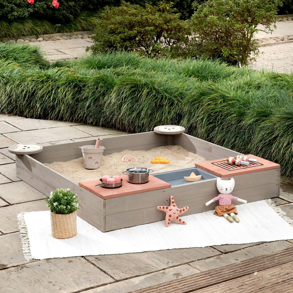 Sandkasten Muddy Buddy® - Rosa/Grau, Basics, Holz (120/120/20cm) - MUDDY BUDDY