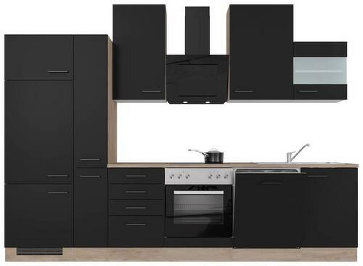 Küchenblock Capri Eiche/schwarz B: 310 Cm - Eichefarben/Schwarz, MODERN, Holzwerkstoff (310cm) - FlexWell