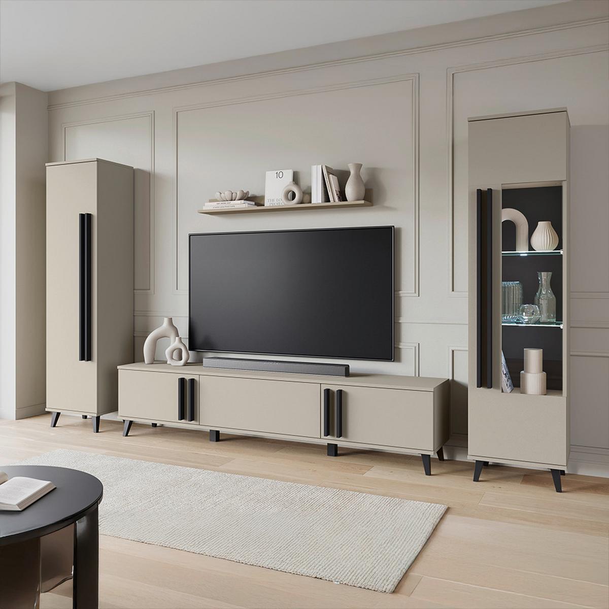 OBÝVACIA STENA HELSINKI 02 - čierna/béžová, Trend, kompozitné drevo/plast (260/159,5/33cm)