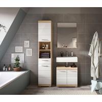 Badezimmer Lambada Eiche Dekor/weiß B: 97 Cm - Weiß Hochglanz/Silberfarben, MODERN, Glas/Holzwerkstoff (97cm) - MID.YOU