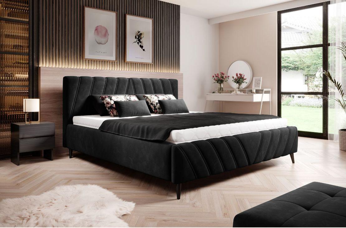 Posteľ Melli s roštom a úložným priestorom 160x200cm - čierna, Design, drevo/textil (160/200cm)