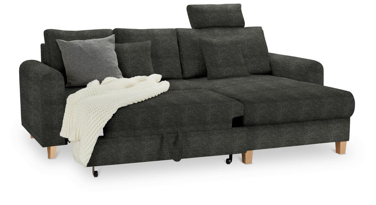 Rohová sedačka LILLE, oboustr., antracitový velur - antracitová/světle hnědá, Moderní, dřevo/textil (232/110/156cm) - Mömax