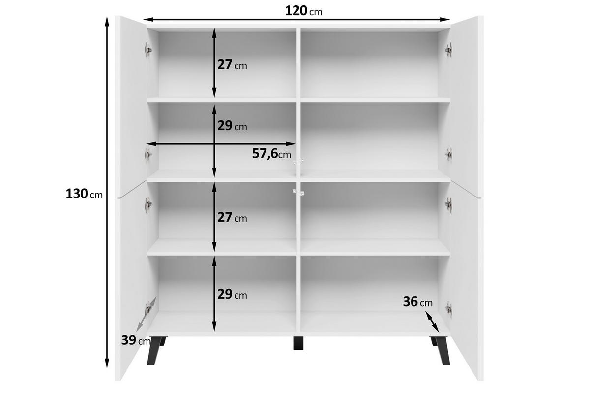 Highboard Phuket 120 Weiß B: 120 Cm - Schwarz/Weiß, Design, Holzwerkstoff (120/128/39cm) - Livetastic