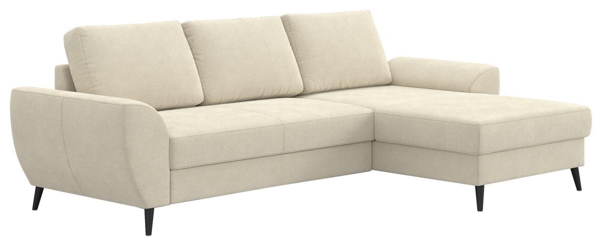 Ecksofa mit Bettfunktion Terra Cord beige, B: 255cm - Beige/Schwarz, Trend, Textil (255/154cm) - MID.YOU
