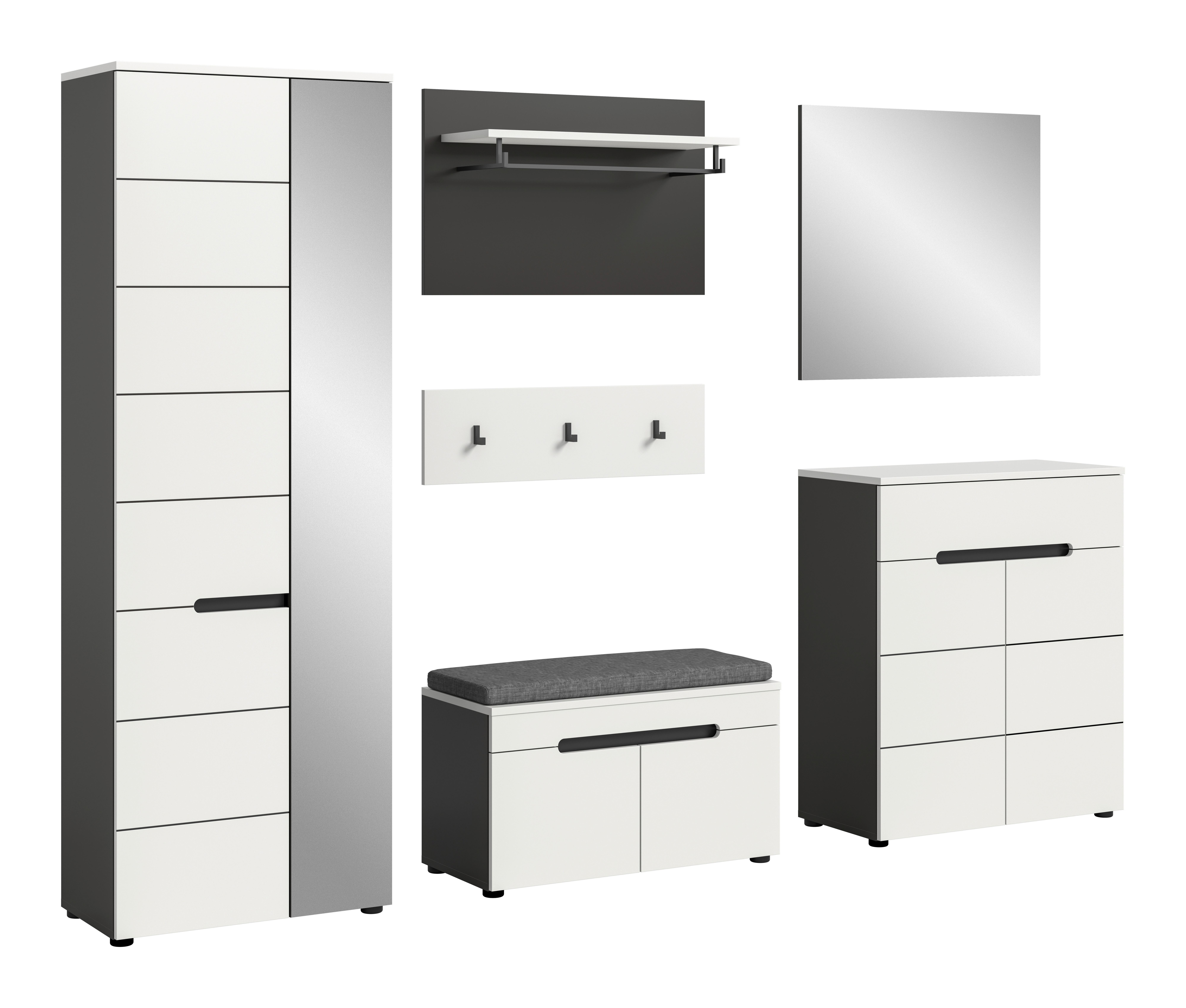 Garderobe Canu 6-Teilig Weiß/Basalt Grau B: 255 cm