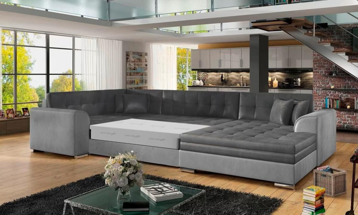 Wohnlandschaft Damario Grau/hellgrau U:189x338x189cm - Chromfarben/Hellgrau, Design, Textil (189/338/189cm) - MID.YOU