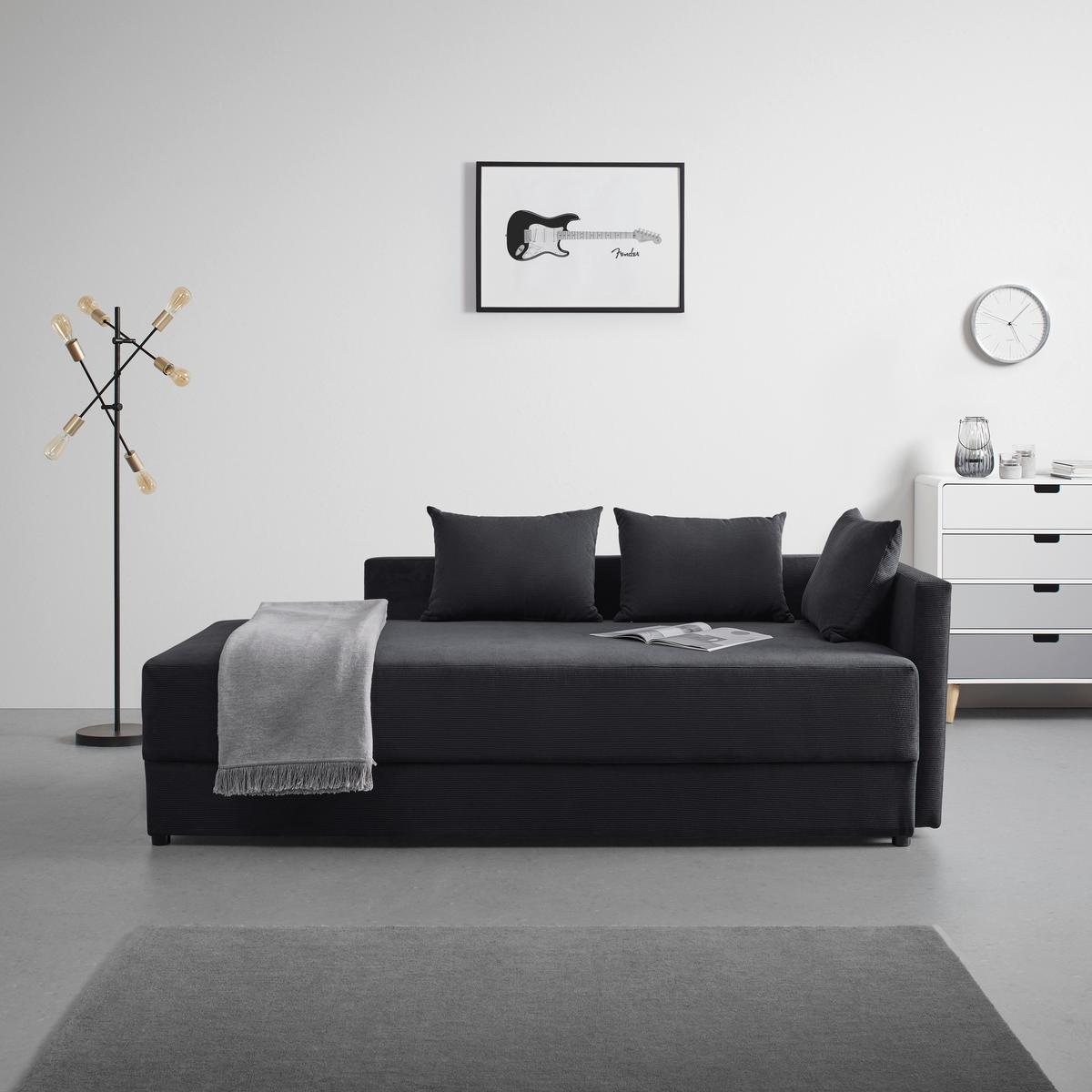 Pohovka ELEA čierna - čierna/tmavosivá, Modern, drevo/textil (90/100/210cm)