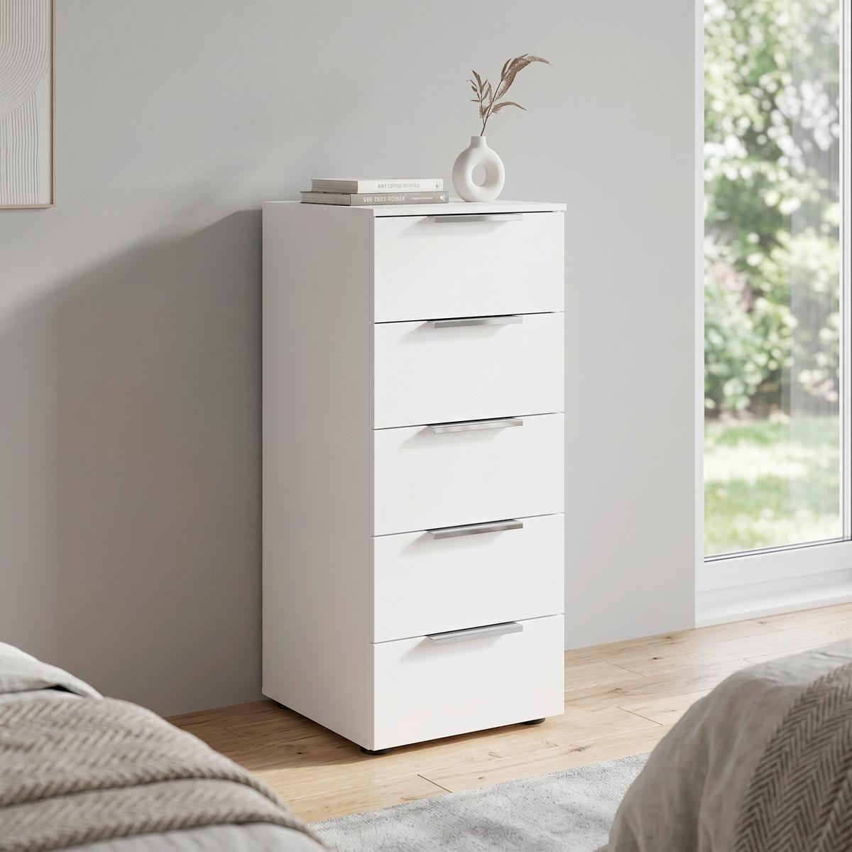 Kommode Flipp Weiß/Chromfarben B: 40 cm - Chromfarben/Schwarz, MODERN, Holzwerkstoff (40/100/42cm) - Rauch Möbel