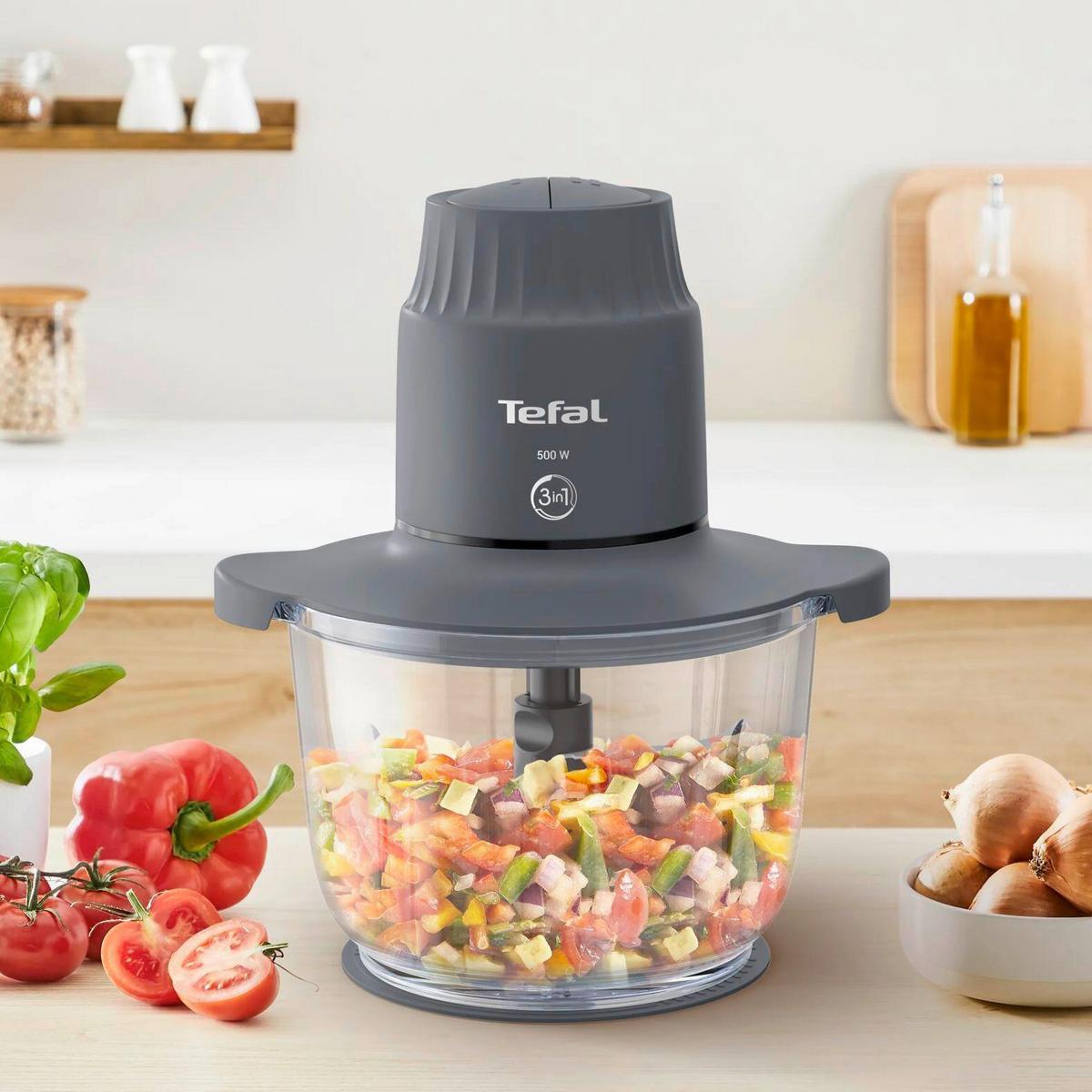 UNIVERSALZERKLEINERER 500W, 1000ml - Grau, Basics, Glas (21,7/18,4/25,4cm) - Tefal