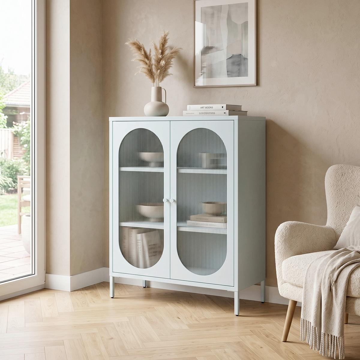 HIGHBOARD Luna Blau B: 80cm - Blau/Transparent, Design, Glas/Metall (80/102/40cm) - MID.YOU