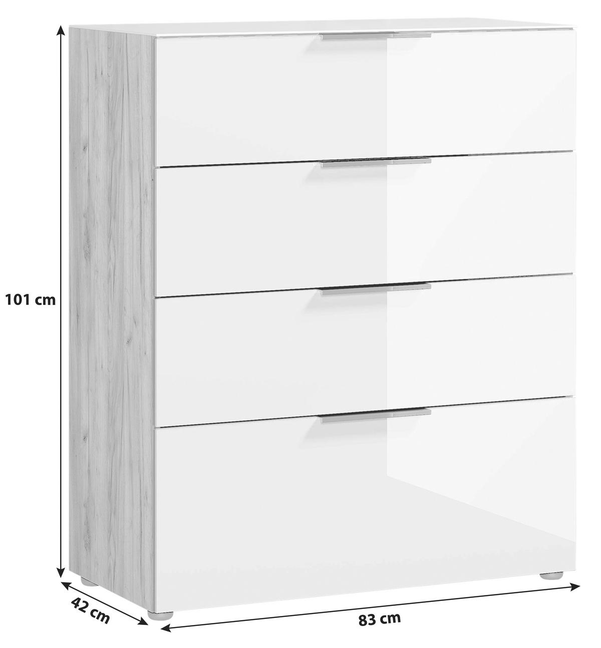 Kommode mit Glasfront B: 83 cm GW-Oakland, Weiß/Eiche Dekor - Eichefarben/Schwarz, KONVENTIONELL, Glas/Holzwerkstoff (83/101/42cm) - Germania