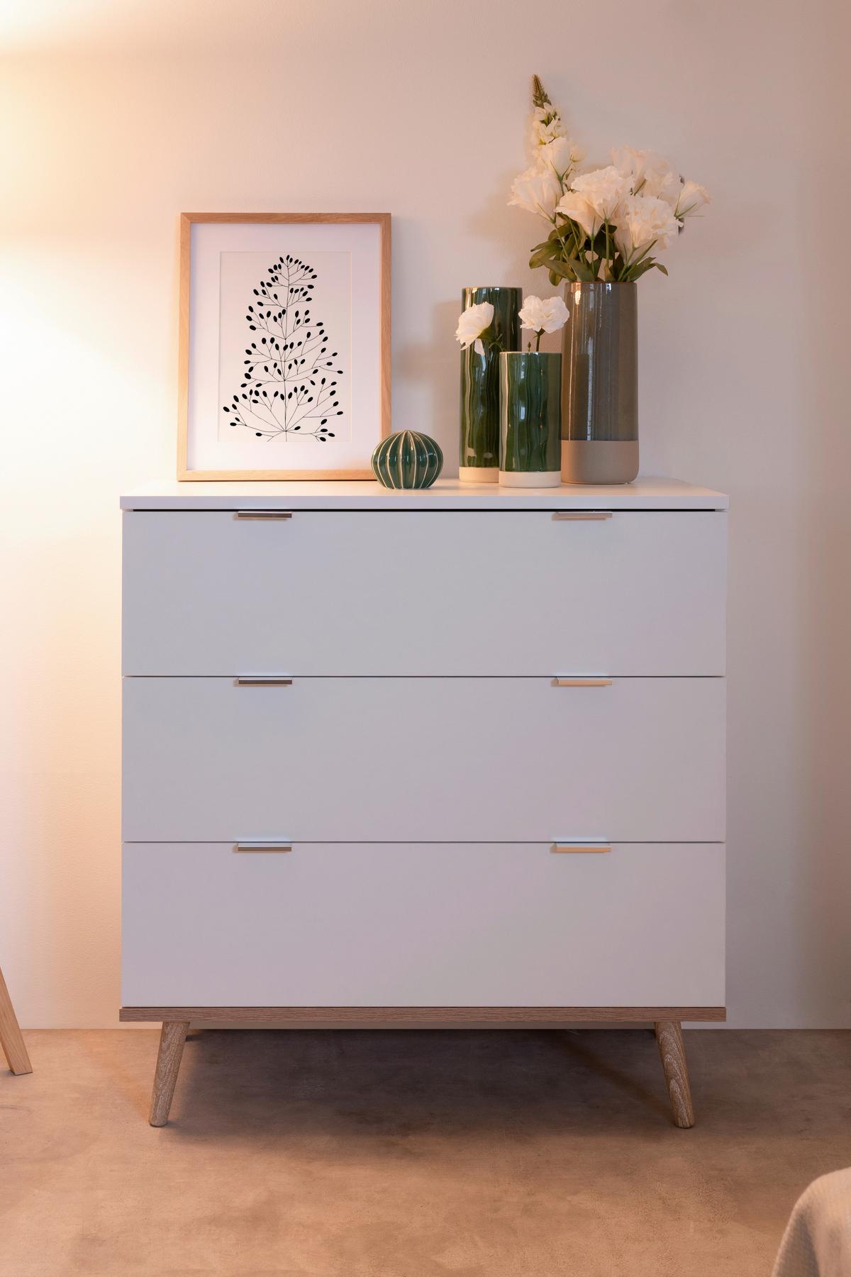 Kommode B 80 Cm Göteborg, Weiß/eiche Dekor - Weiß/Sonoma Eiche, KONVENTIONELL, Holzwerkstoff (80/86,5/40cm) - MID.YOU