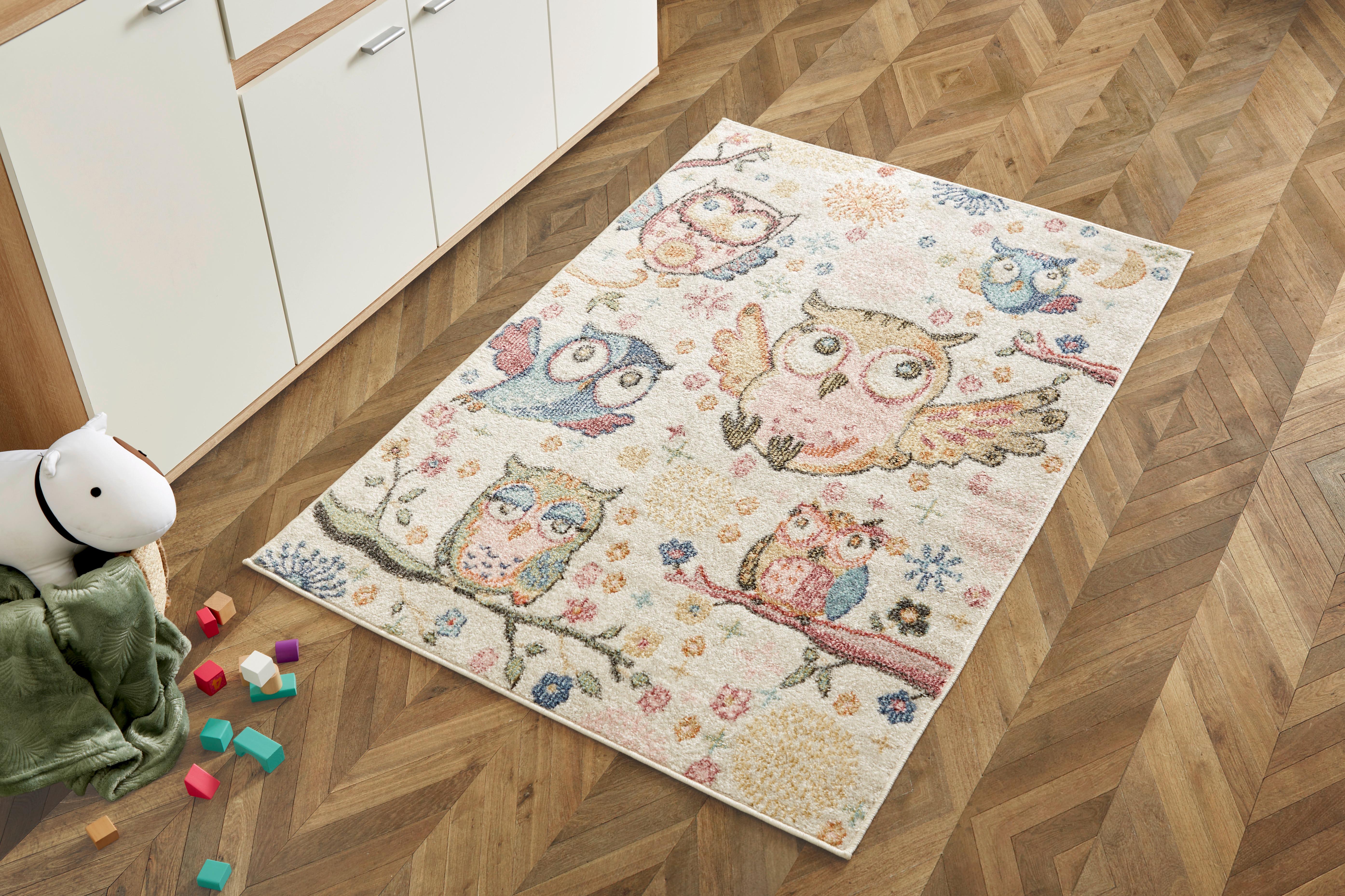 Kinderteppich Eulen Weiß/Bunt Furry 100x150 cm - Weiß, Basics, Textil (100/150cm) - Luca Bessoni