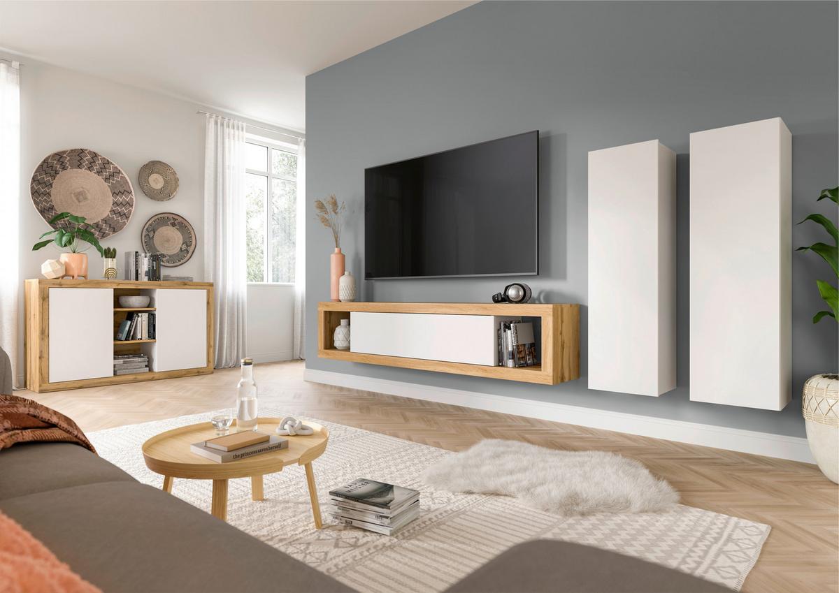 Sideboard Tango Weiß/eiche Dekor B: 80cm - Eiche Wotan/Weiß, Design, Holzwerkstoff (80/130/37cm) - MID.YOU