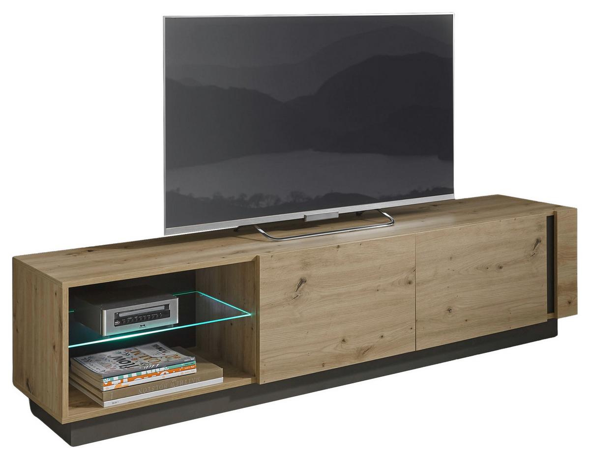 Lowboard Clair Grau/Eiche Dekor B:188cm - Eiche Artisan/Grau, Design, Glas/Holzwerkstoff (188/46/40cm) - MID.YOU