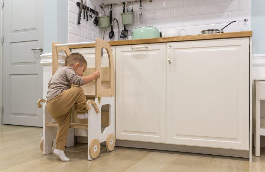Kombihochstuhl Trolley Step Stool Weiss/natur - Naturfarben/Weiß, Basics, Holz (38/90/40cm)
