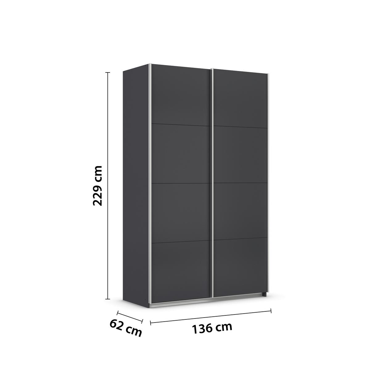 Tolóajtós Szekrény Feldkirch 136/229 Cm - antracit, Modern, faalapú anyag (136/229/62cm)