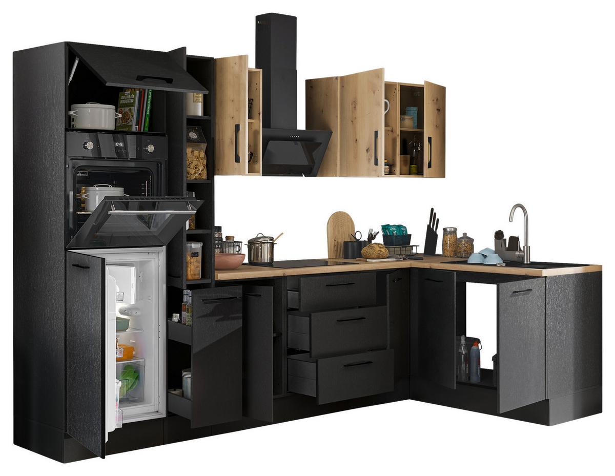 Eckküche Turin Schwarz/eiche Dekor 300x165 Cm - Schwarz/Eiche Artisan, Basics, Holzwerkstoff (300/165cm) - MID.YOU