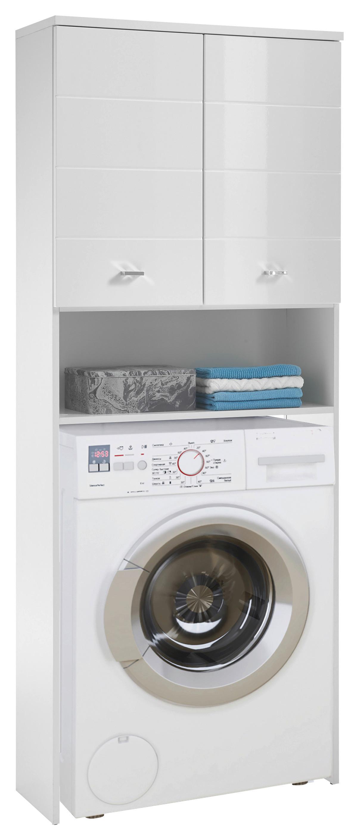 Waschmaschienenschrank Pool Bxh: 76x190cm Weiß - Weiß Hochglanz/Weiß, Basics, Holzwerkstoff (76/190/31cm) - Livetastic