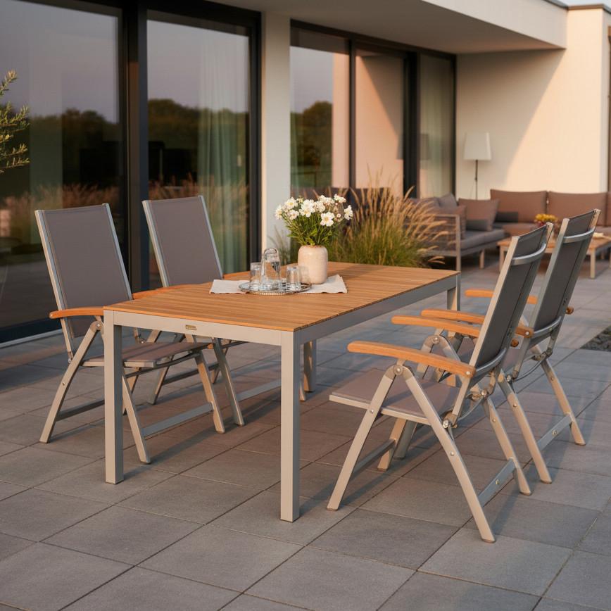 Gartengarnitur 5--Teilig. Naxos Akazie/Aluminium - Silberfarben/Grau, MODERN, Holz/Textil (150/90/74cm) - Gardenson