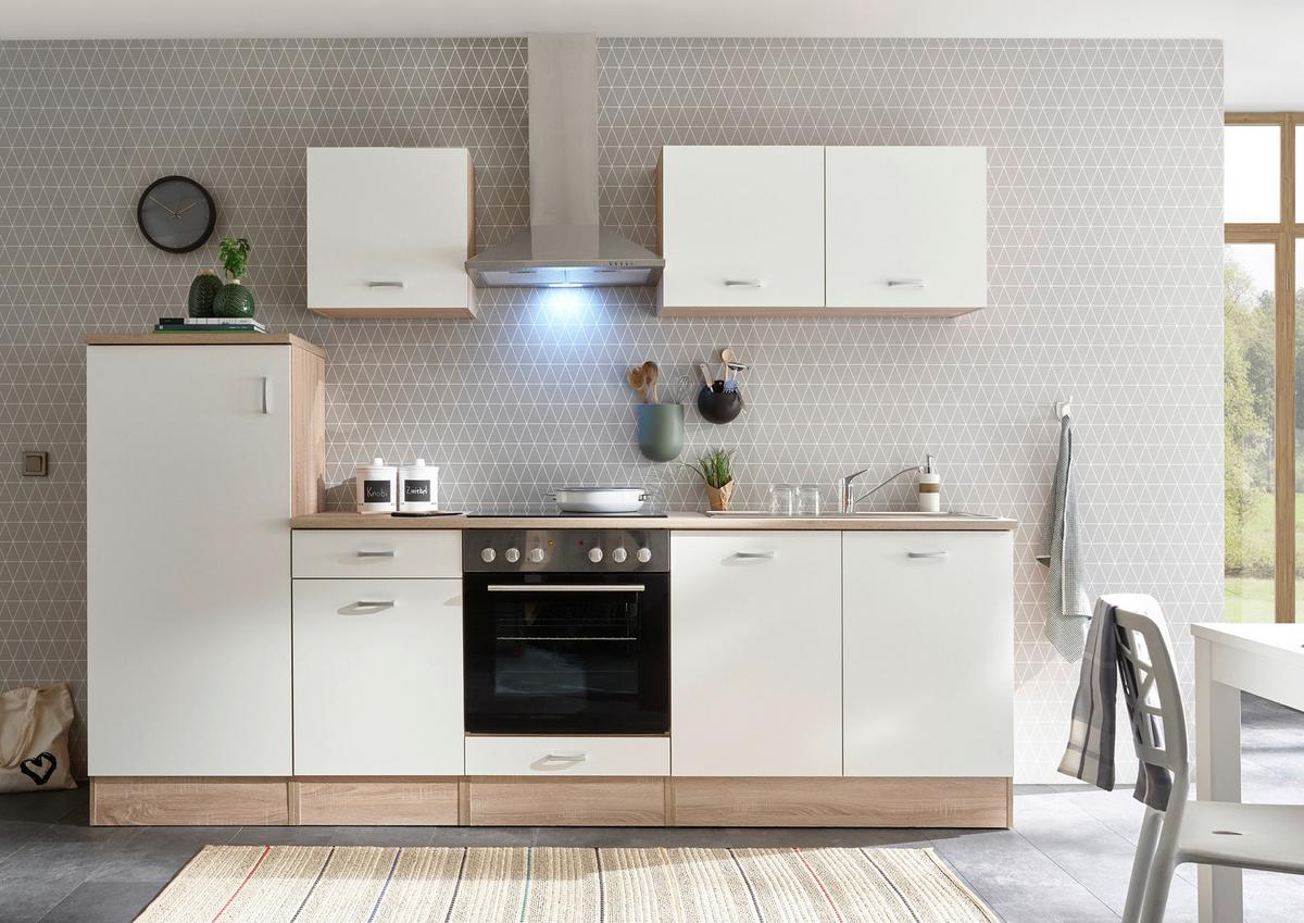 Küchenzeile Andy mit Geräten 270 cm Weiß/Eiche Dekor Modern - Weiß/Sonoma Eiche, Basics, Holzwerkstoff (270cm) - MID.YOU