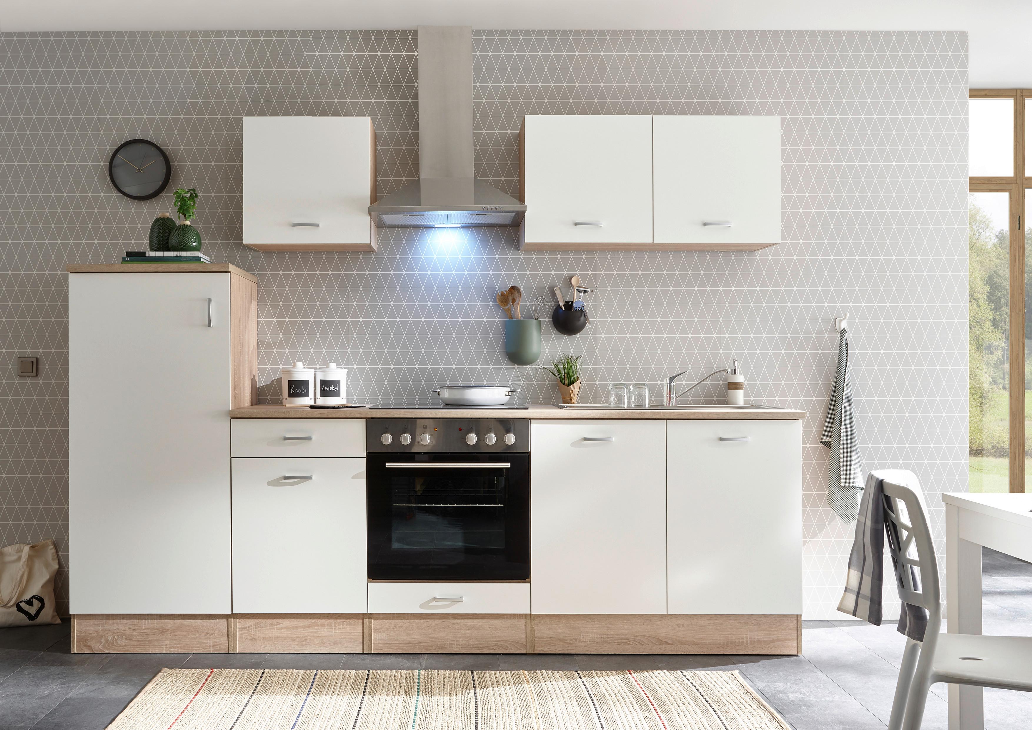 Küchenzeile Andy M. Geräten 270 Cm Weiß/eiche Dekor Modern