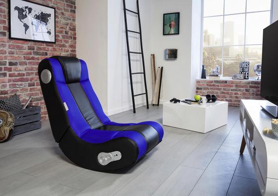 Mit eingebautem Soundsystem Gamingstuhl fürs Wohnzimmer mit Soundsystem in Schwarz und Blau