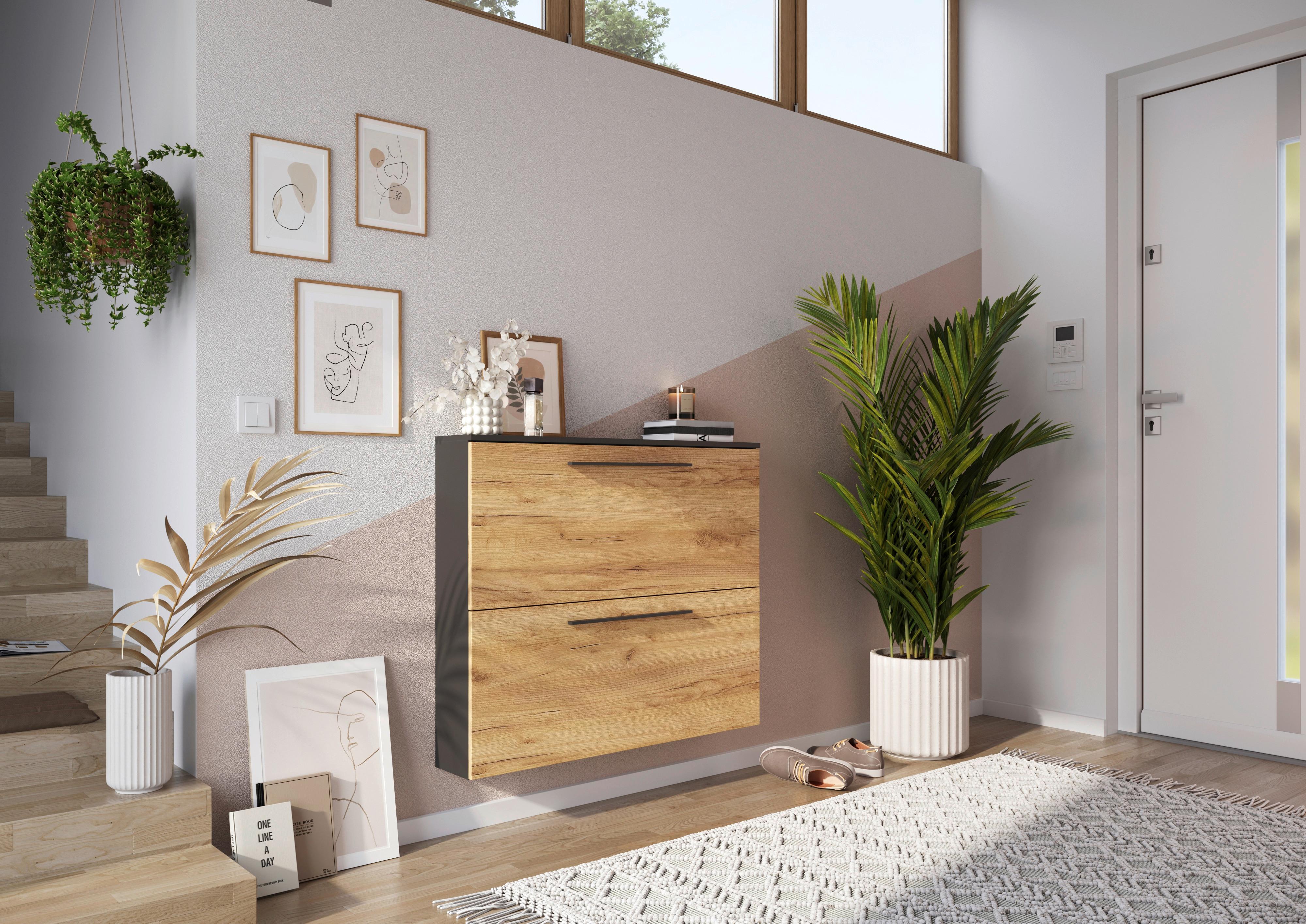 Schuhkipper Wildomar Eichefarben B: 100cm - Eichefarben/Graphitfarben, MODERN, Holzwerkstoff (100/85/19cm) - Germania