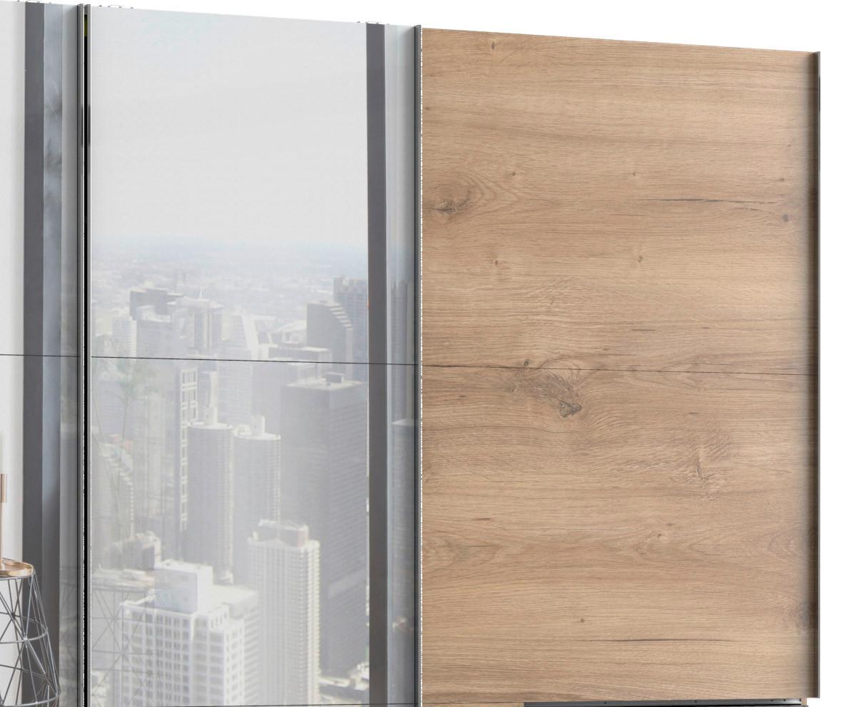 Schwebetürenschrank Mit Spiegel + Laden 350cm Level 36a, Eiche - Eichefarben, Basics, Holzwerkstoff (350/216/65cm) - MID.YOU