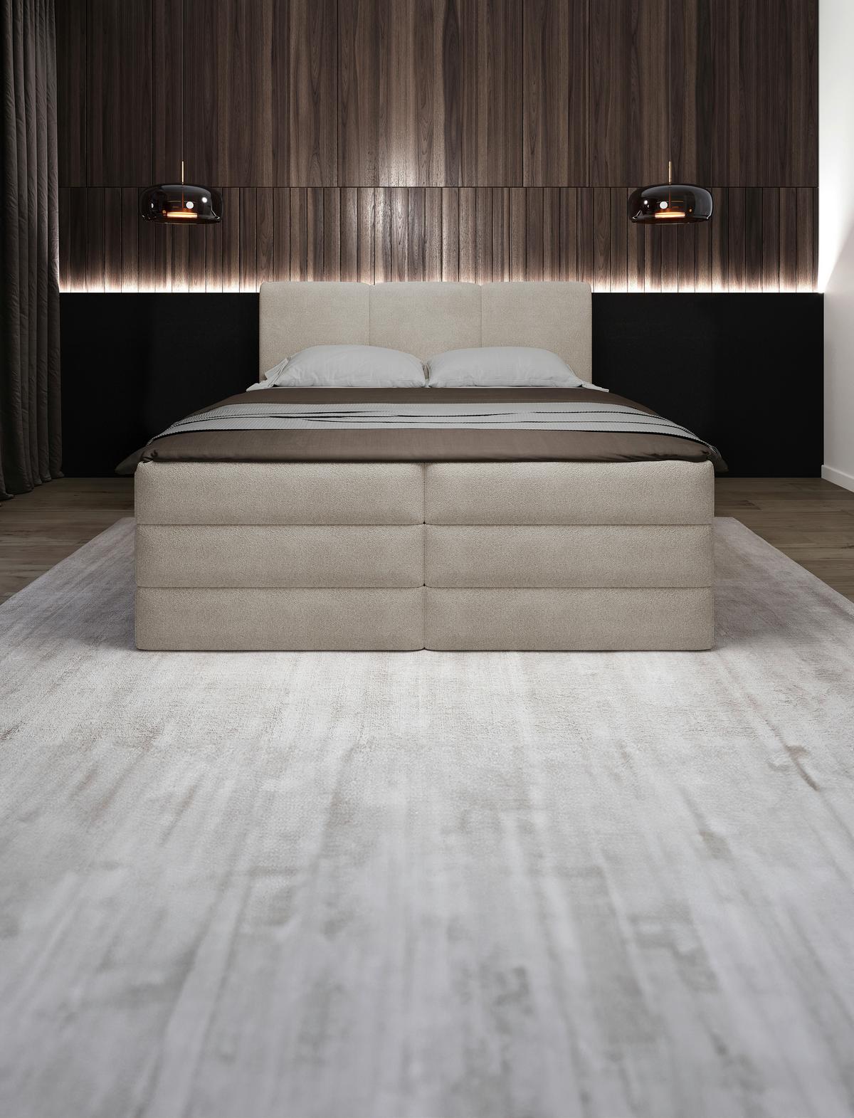 Boxspringbett Mit Bettkasten 160x200 Cm Castel V - Creme/Schwarz, MODERN, Holz/Holzwerkstoff (160/200cm) - MID.YOU