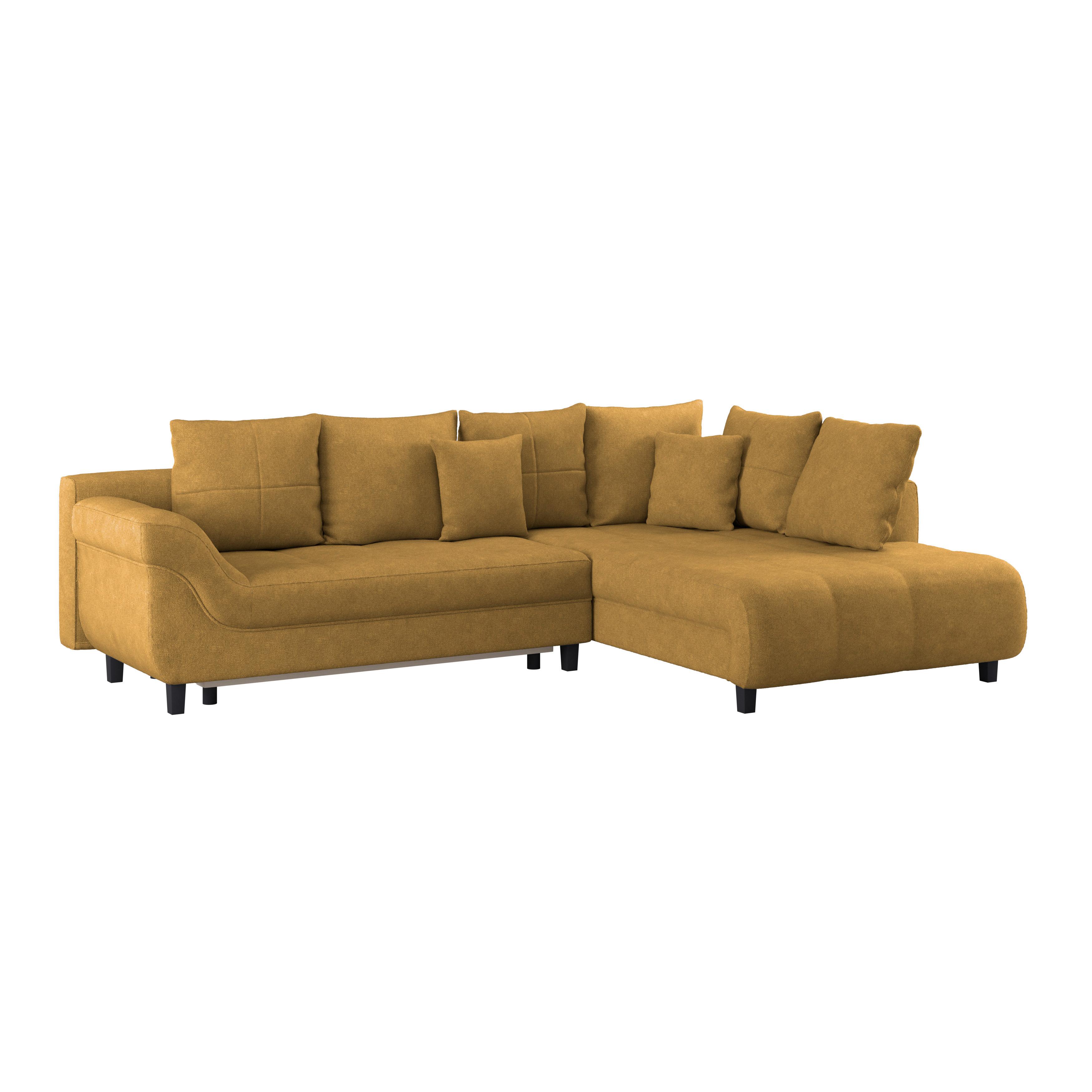 Ecksofa Mit Schlaffunktion & Bettkasten Mendoza Senfgelb - Senfgelb/Schwarz, Design, Textil (309/197cm) - Ondega