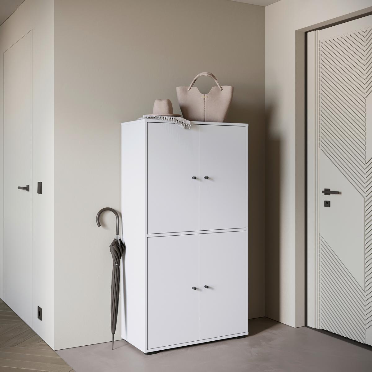 Schuhschrank Dino 020 Weiß B: 70 cm - Schwarz/Weiß, Basics, Holzwerkstoff (70/131/33cm) - P & B