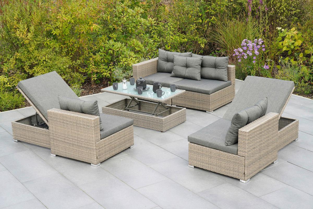 Loungegarnitur 7-Tlg. Vilemanzano aus Kunststoff - Naturfarben/Grau, MODERN, Glas/Kunststoff - Gardenson