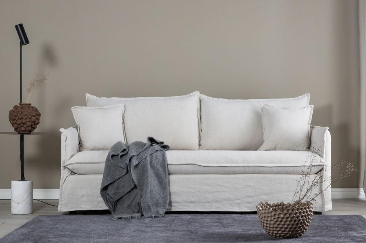 3-SITZER-SOFA Nova Beige B: 201cm - Beige/Schwarz, Design, Textil/Metall (201/90/94cm) - Livetastic