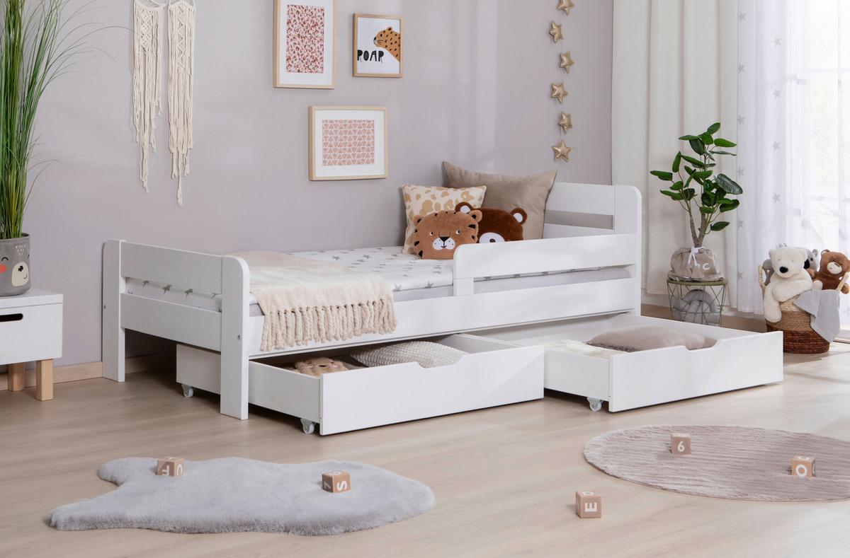 Bett Bennet Weiß Inkl. Zubehör, 90x200 Cm - Weiß/Naturfarben, MODERN, Holz/Textil (90/200cm) - MID.YOU