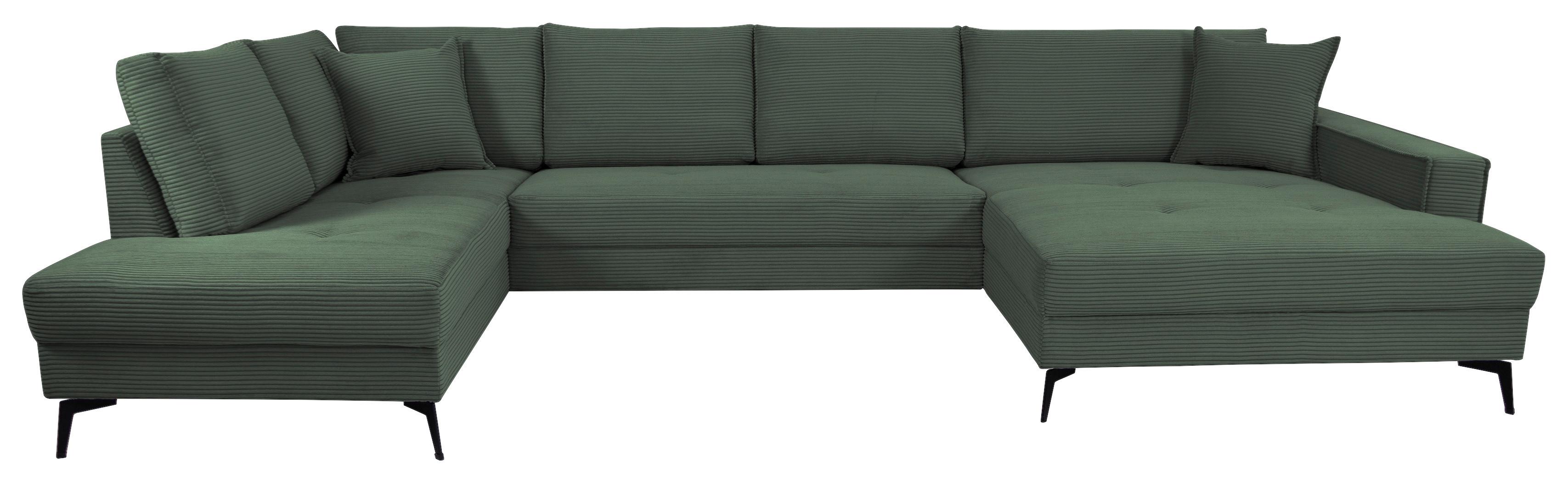 Wohnlandschaft Zero D-Grün U-Form 195x362x173cm - Dunkelgrün/Schwarz, Trend, Textil (195/362/173cm)