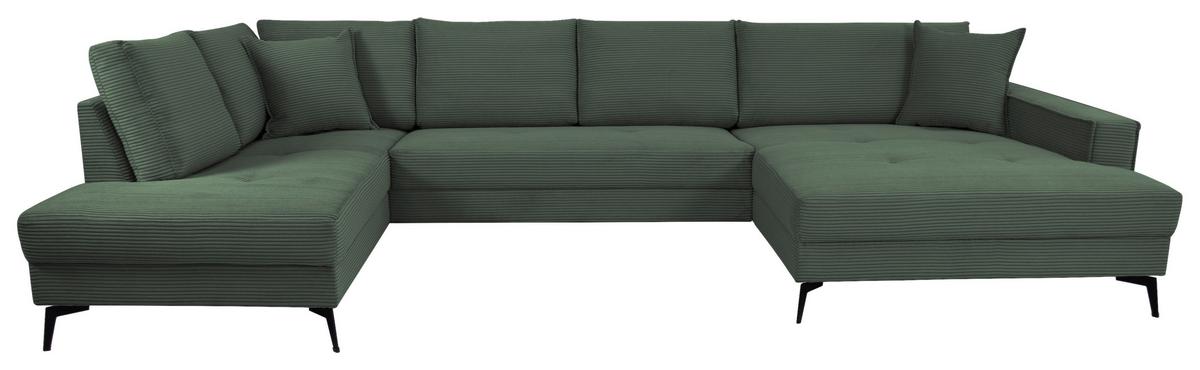 Wohnlandschaft Zero D-Grün U-Form 195x362x173cm - Dunkelgrün/Schwarz, Trend, Textil (195/362/173cm)