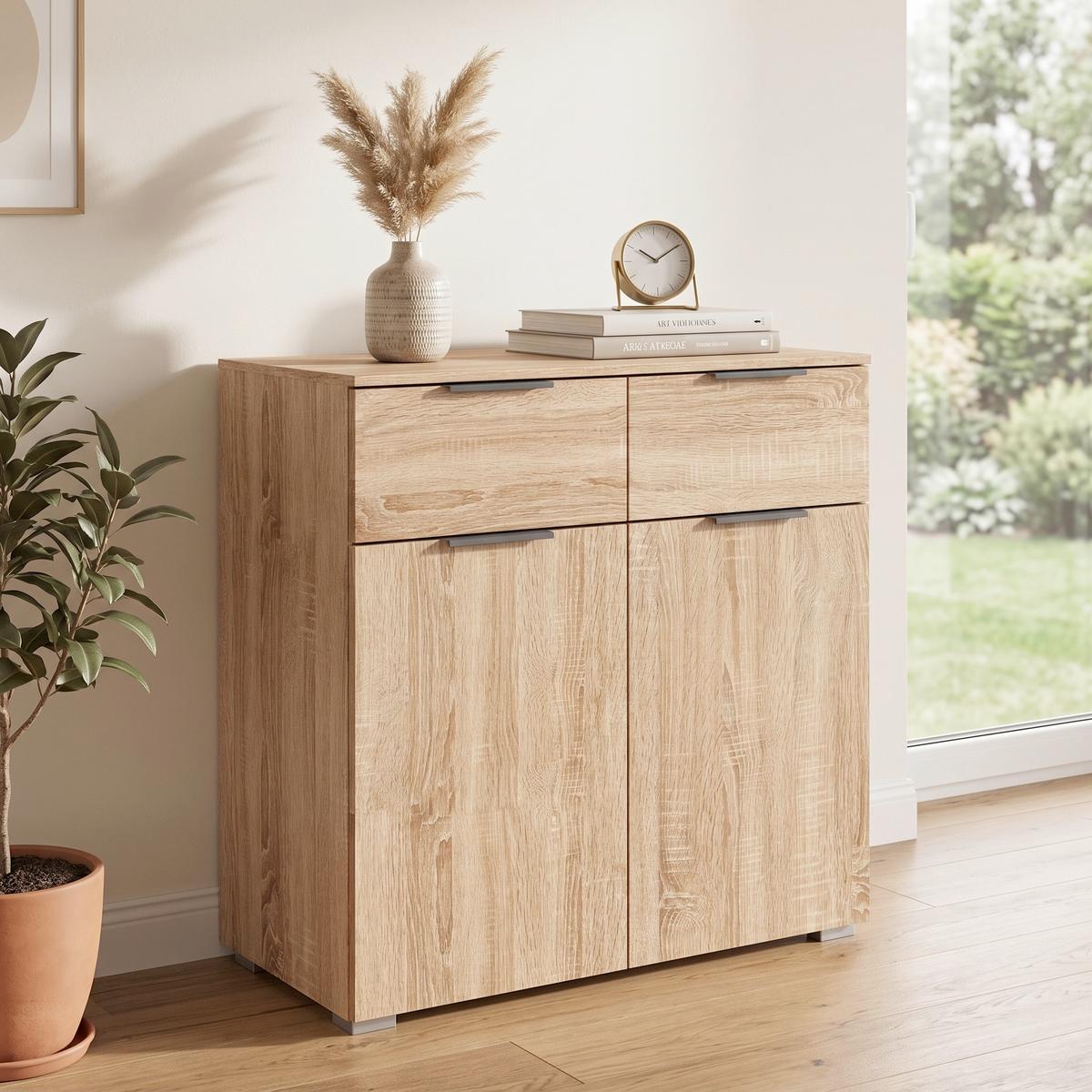 Kommode Alabama Sonoma Eiche B: 80 cm - Alufarben/Sonoma Eiche, MODERN, Holzwerkstoff (80/81/42cm) - Rauch Möbel
